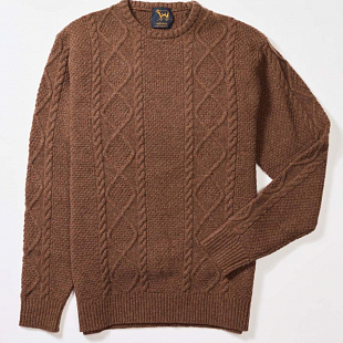2Картинка Osborne Lambswool Large Cable Crew Neck Tobacco